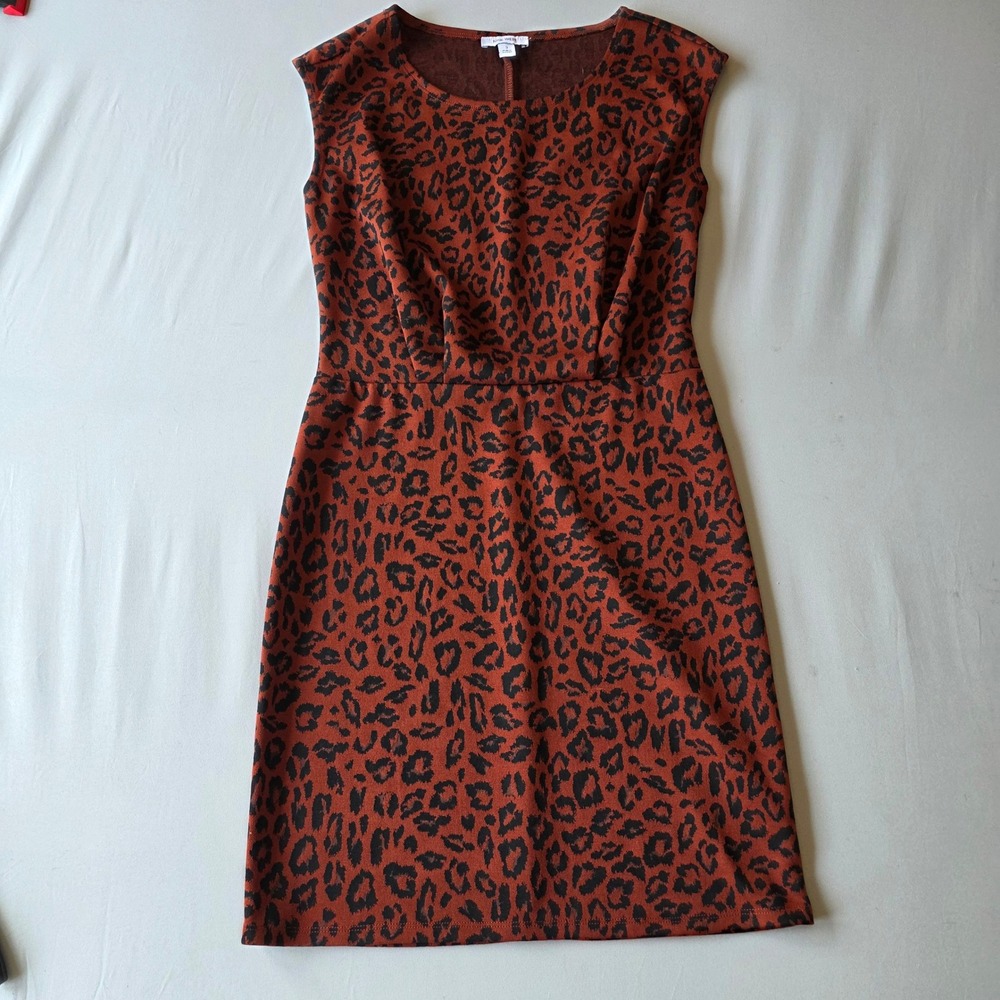 Small Leopard Cheetah Print Dress Sleeveless Rust Brown Knit Casual Career‎